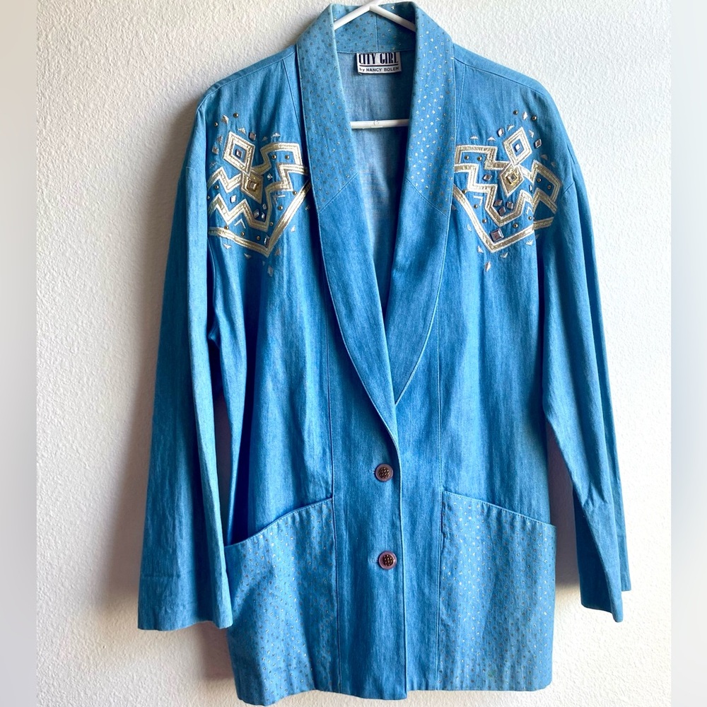 Vintage Denim Embroidered Blazer